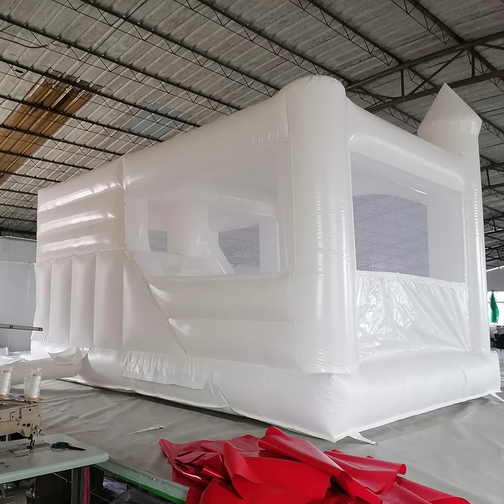 White PVC jumper Inflatable Wedding Bounce Castle With slide Jumping Bed Bouncy castle bouncer  House with blower  For Fun