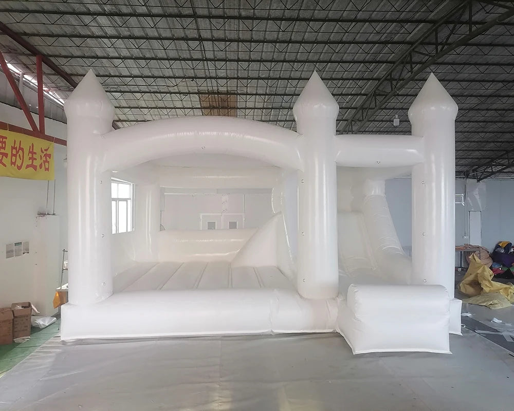 White PVC jumper Inflatable Wedding Bounce Castle With slide Jumping Bed Bouncy castle bouncer  House with blower  For Fun