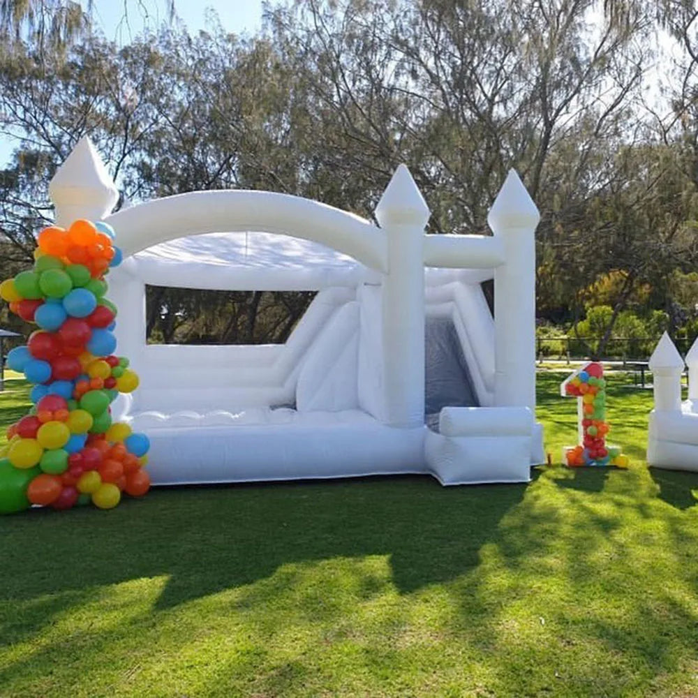 White PVC jumper Inflatable Wedding Bounce Castle With slide Jumping Bed Bouncy castle bouncer  House with blower  For Fun