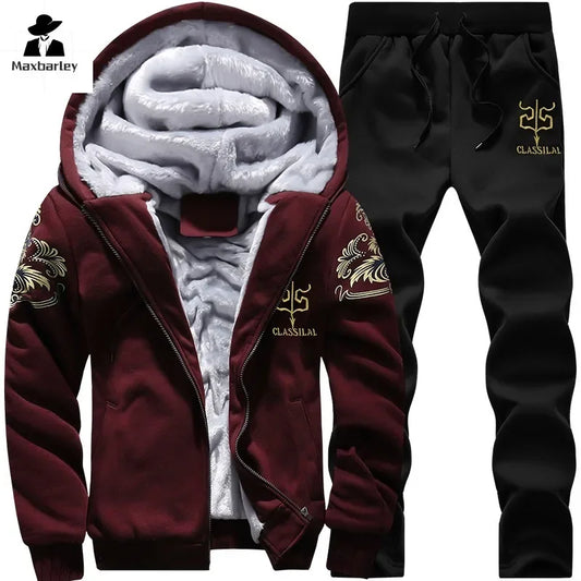 New Winter Thick Men Sports Suit Tracksuit