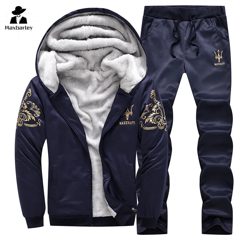 New Winter Thick Men Sports Suit Tracksuit