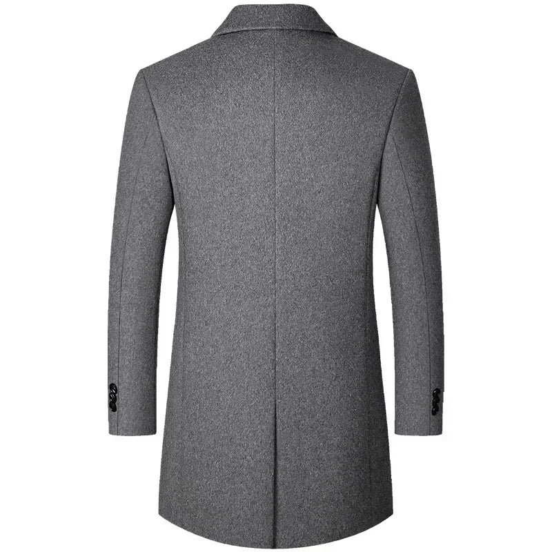 Men's Woolen Coat Autumn Winter 2022 New Medium Long Trench Middle Aged Male Overcoat Business Casual Casaco Masculino