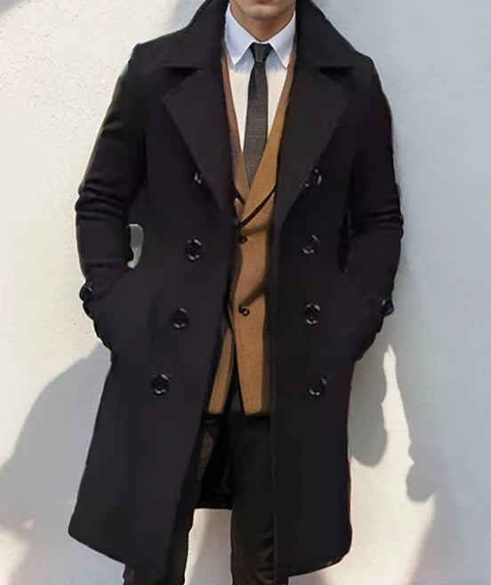 Autumn and winter men's woolen coat casual and fashionable double breasted long men's woolen coat