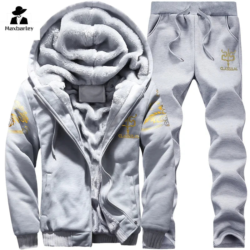 New Winter Thick Men Sports Suit Tracksuit