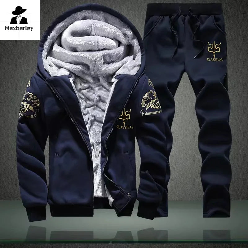 New Winter Thick Men Sports Suit Tracksuit