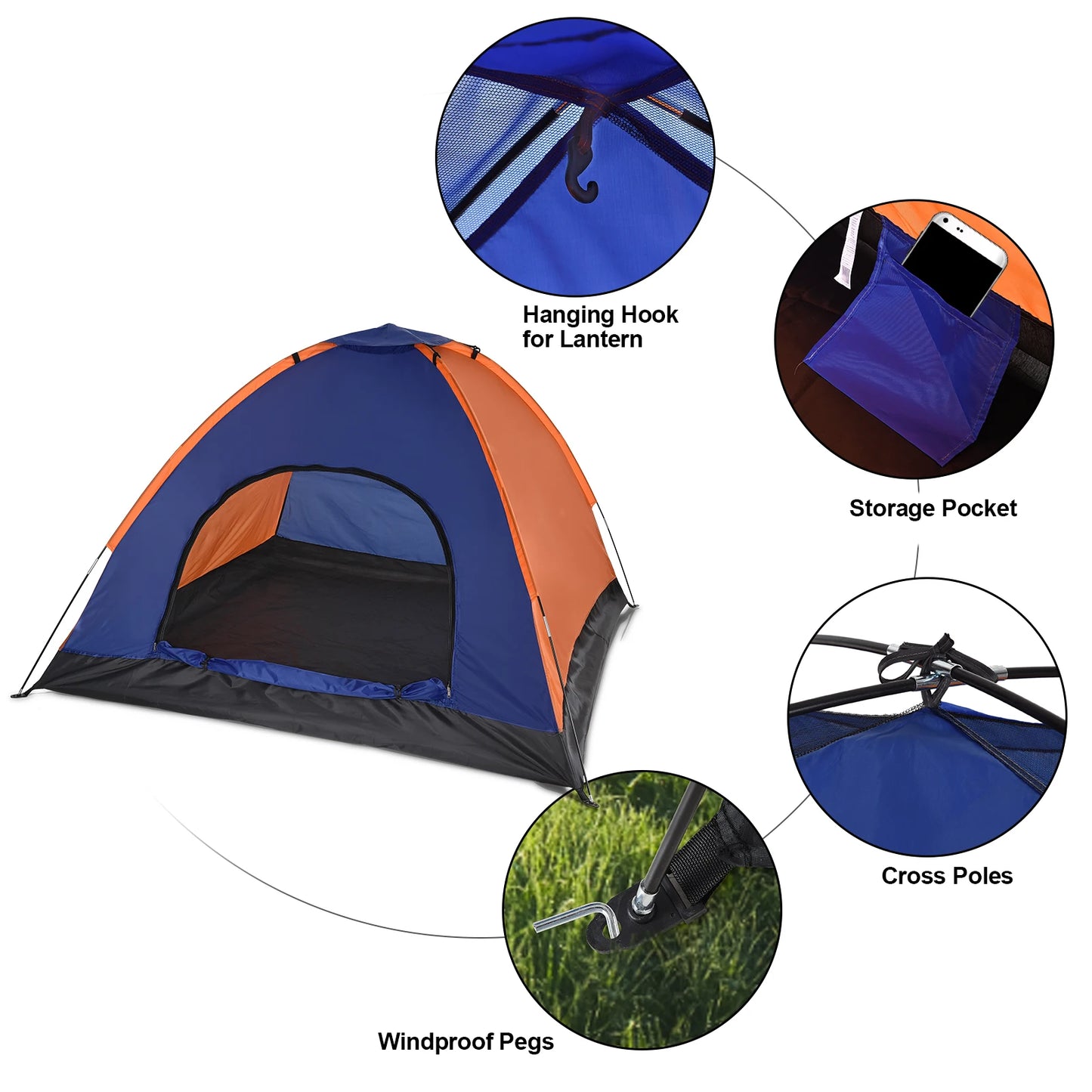 3-4 Persons Camping Tent Lightweight Outdoor Backpacking Tent with Rain Fly for Family Camping Hiking Beach Fishing Tent