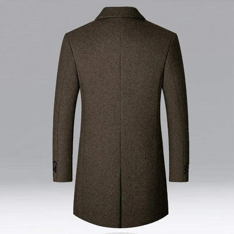 Men's Woolen Coat Autumn Winter 2022 New Medium Long Trench Middle Aged Male Overcoat Business Casual Casaco Masculino