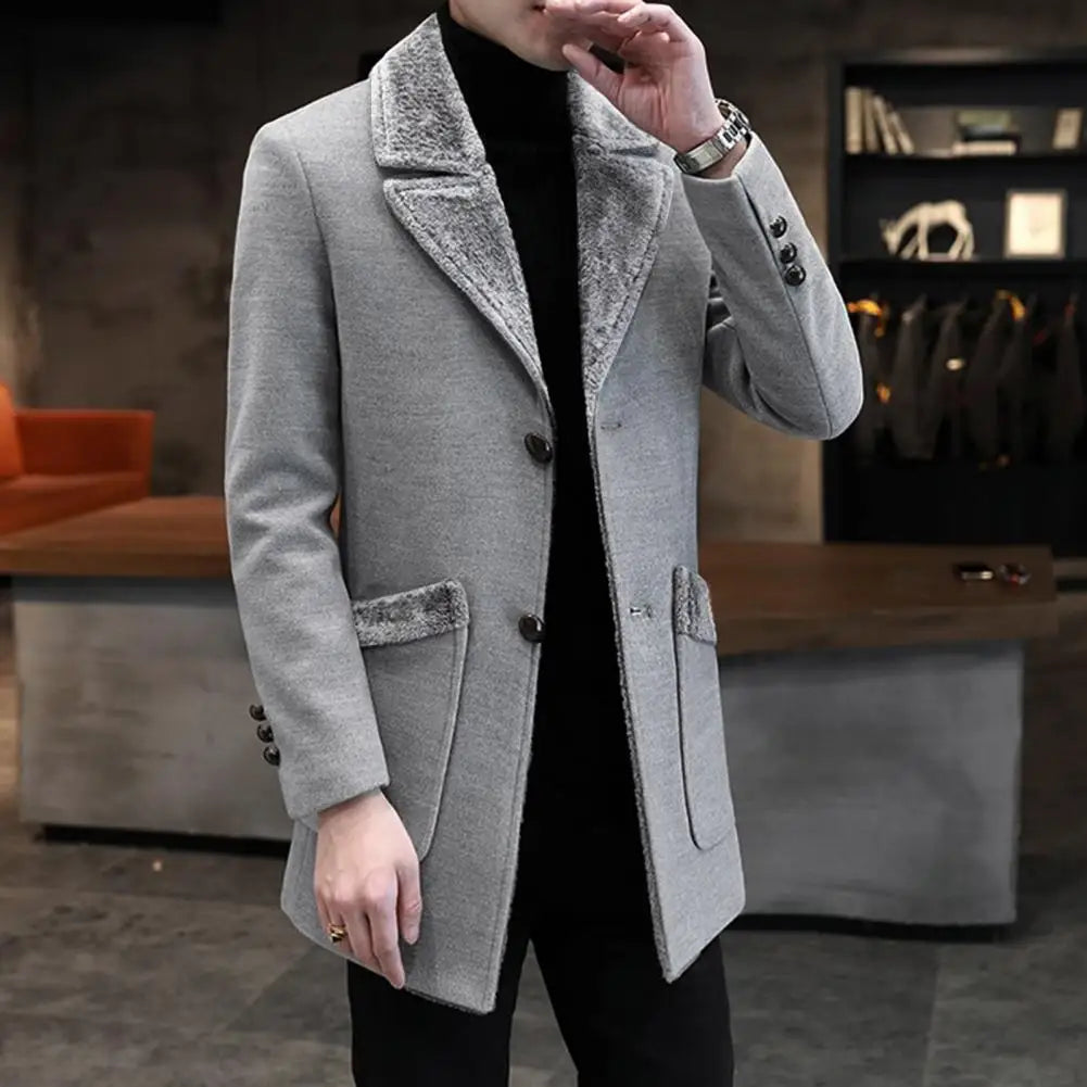 Stylish Men Outwear Single-breasted Washable Thick Turn-down Collar Woolen Jacket  Super Soft Male Trench Coat for Work