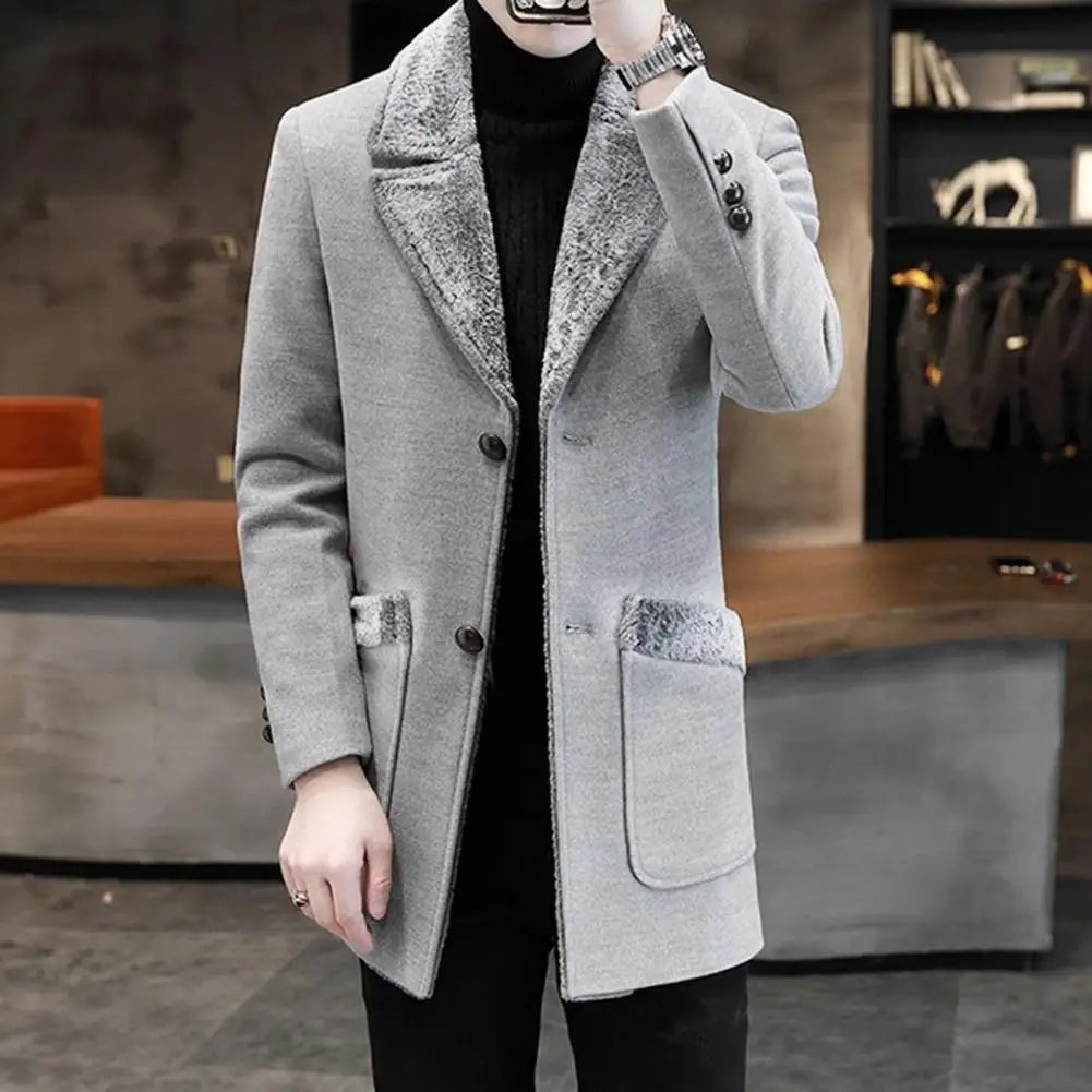 Stylish Men Outwear Single-breasted Washable Thick Turn-down Collar Woolen Jacket  Super Soft Male Trench Coat for Work